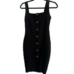 Black Button Up Bodycon Mini Dress Size Small Shinestar‎ Vintage Y2K